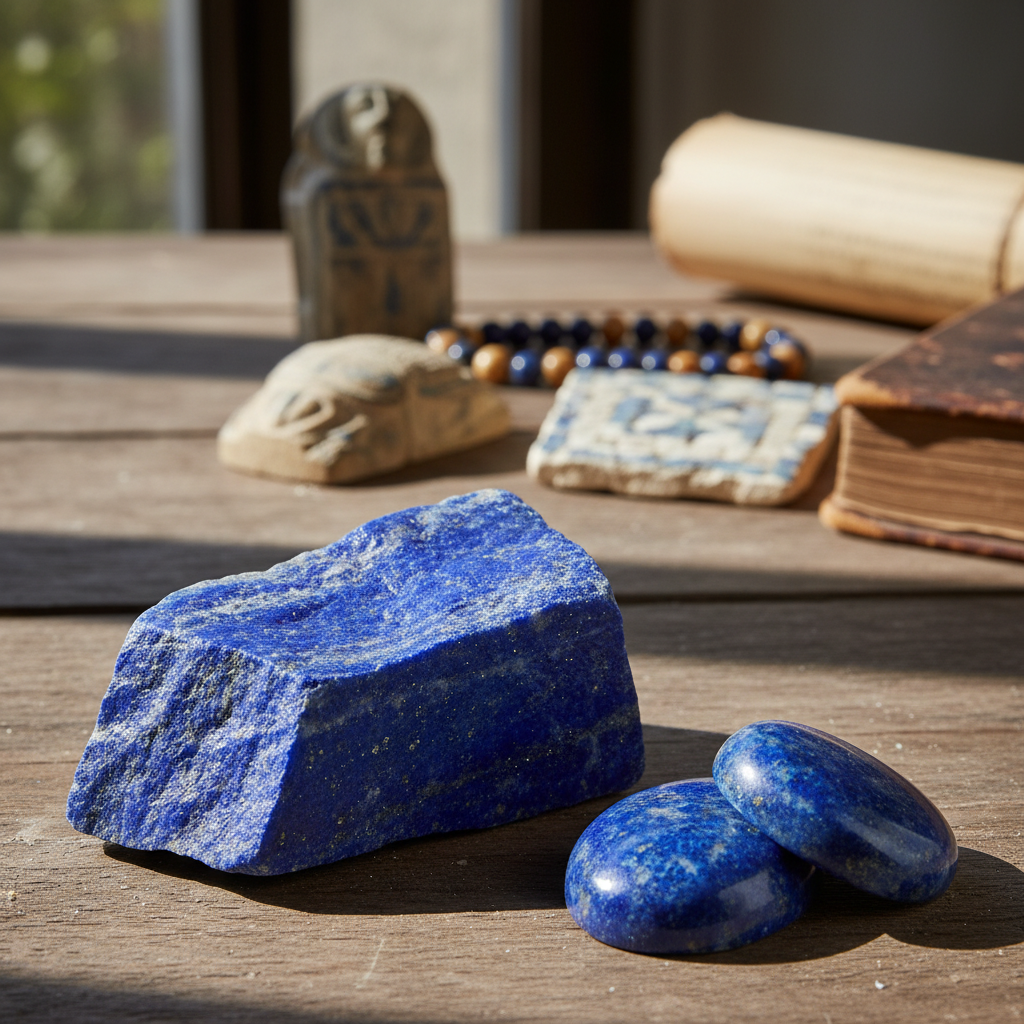 Realistische foto passend bij Lapis lazuli: de diepblauwe edelsteen met eeuwenlange geschiedenis voo